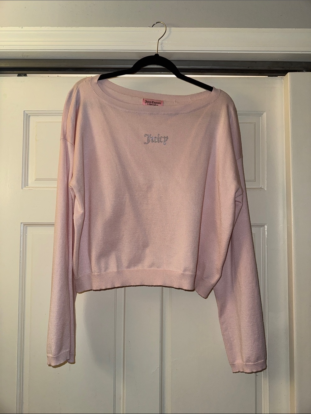 Juicy Couture Light Pink Crystal Logo Boatneck Sweatshirt